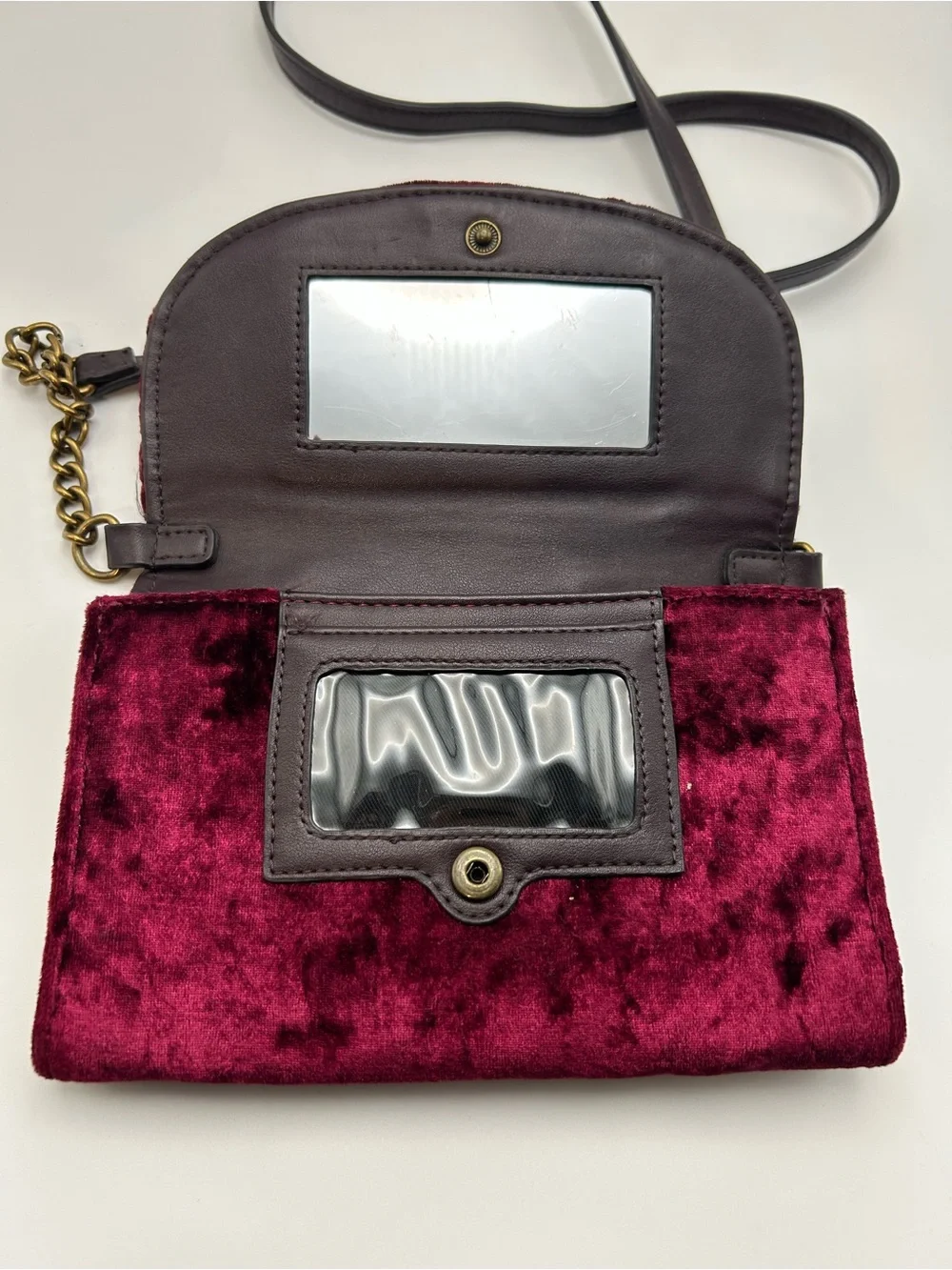 Nine West Quilted Velvet Crossbody Bag in Burgundy with Gold Hardware